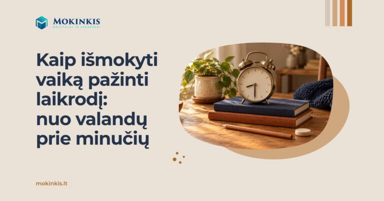 Kaip išmokyti vaiką pažinti laikrodį: nuo valandų prie minučių – žalvarinis žadintuvas, rodantis pusę devynių, ant dviejų knygų