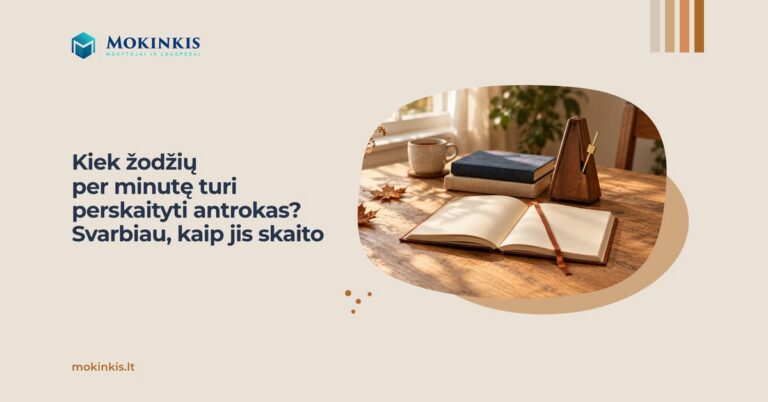 Kiek žodžių per minutę turi perskaityti antrokas? Svarbiau, kaip jis skaito – atversta knyga su juostele, metronomas ir knygų krūvelė ant ąžuolinio stalo