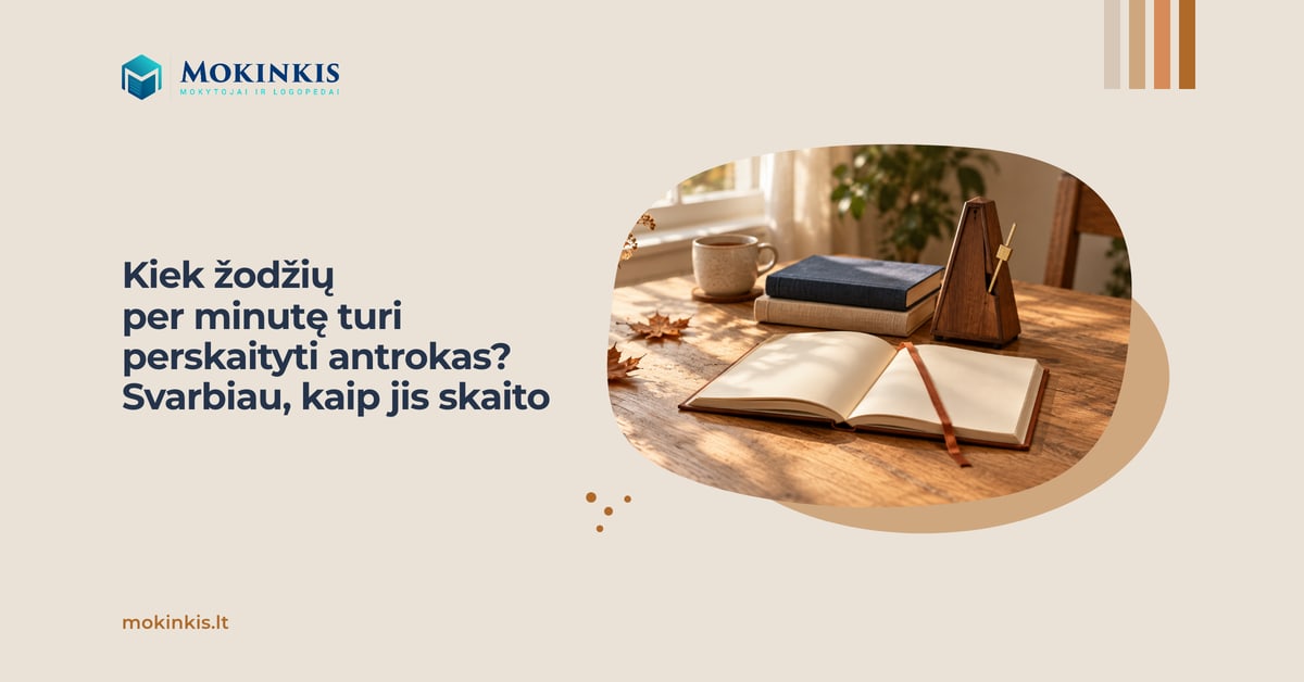 Kiek žodžių per minutę turi perskaityti antrokas? Svarbiau, kaip jis skaito – atversta knyga su juostele, metronomas ir knygų krūvelė ant ąžuolinio stalo